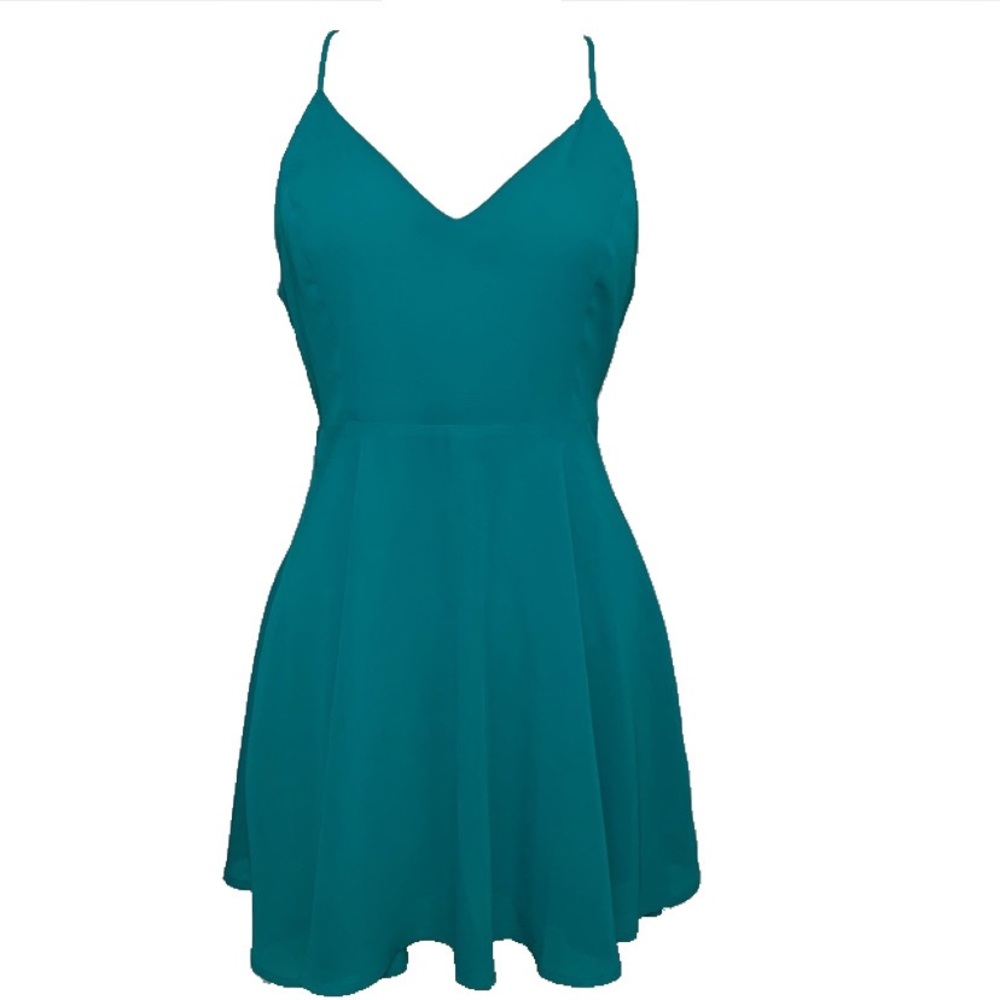 Spaghetti strap green cut out back dress